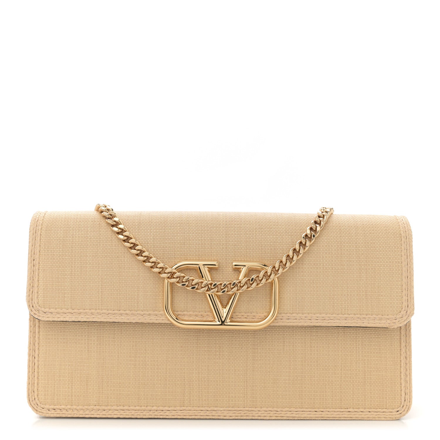 Valentino Garavani Raffia VLogo Wallet on Chain Beige 1 of 11
