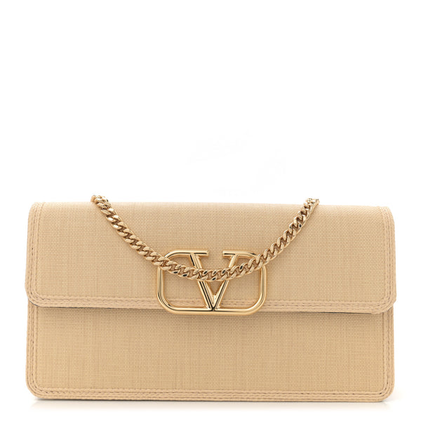 Valentino Garavani Raffia VLogo Wallet on Chain Beige 1725379