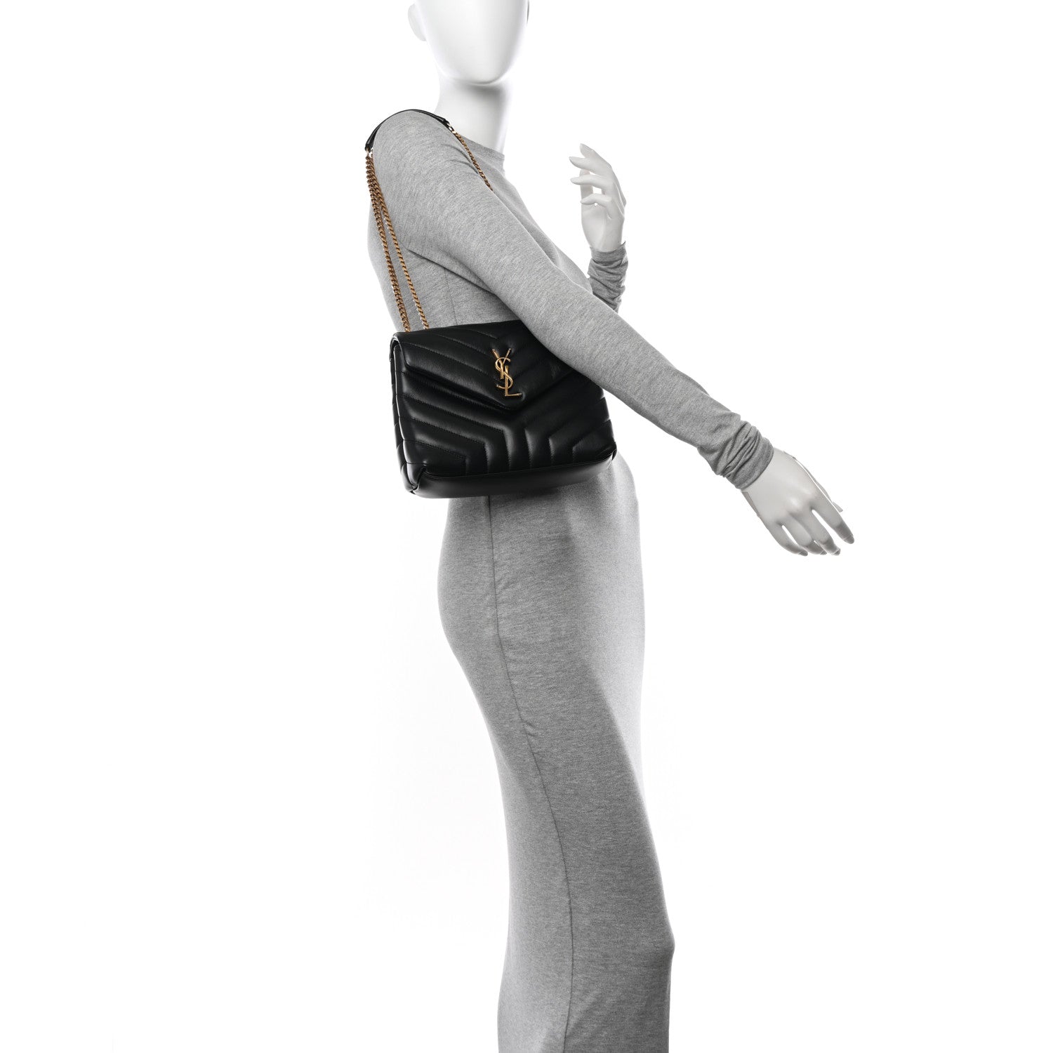 Saint Laurent Calfskin Y Quilted Monogram Small Loulou Chain Satchel Black 2 of 11