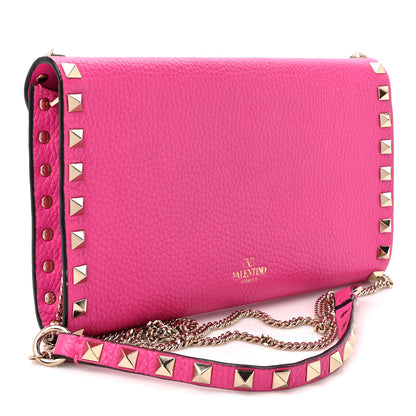 Valentino Garavani Grainy Calfskin Rockstud Flip Lock Wallet With Chain Pink PP 2 of 8
