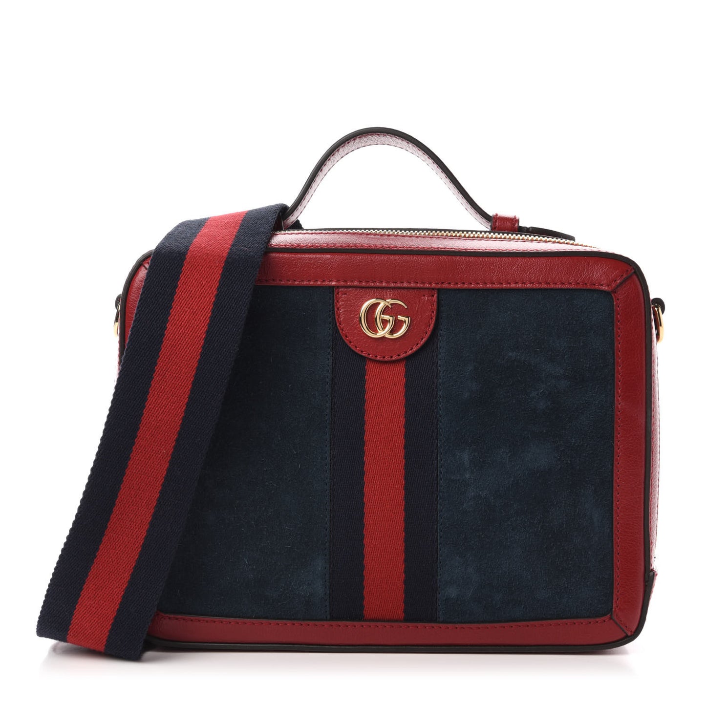 Suede Calfskin Web Small Ophidia Top Handle Shoulder Bag New Blue Romantic Cherry