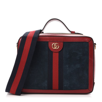 Gucci Suede Calfskin Web Small Ophidia Top Handle Shoulder Bag New Blue Romantic Cherry 1 of 10