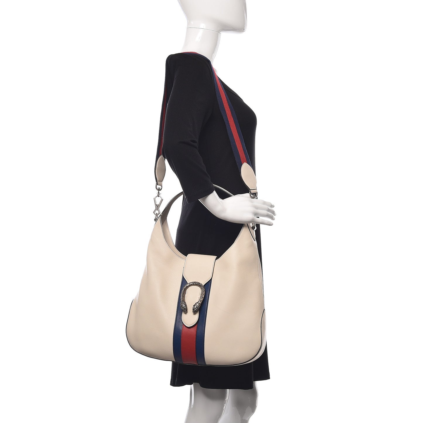 Calfskin Web Stripe Medium Dionysus Hobo White