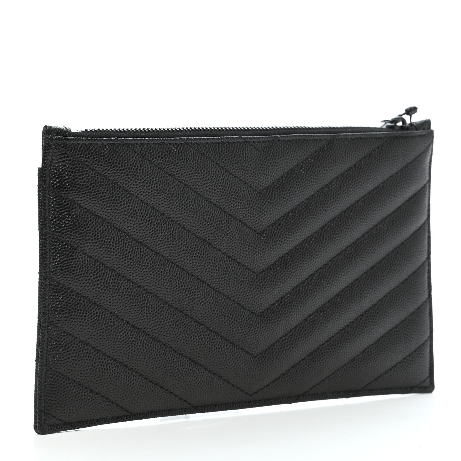 Saint Laurent Grain De Poudre Chevron Monogram Bill Pouch Black 3 of 7