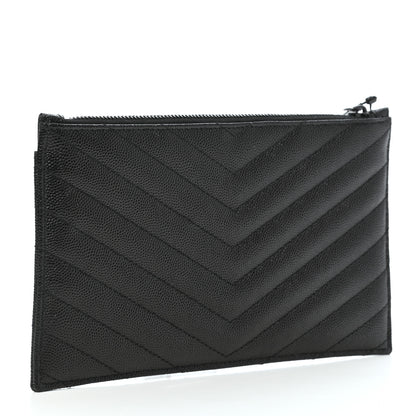 Saint Laurent Grain De Poudre Chevron Monogram Bill Pouch Black 3 of 7