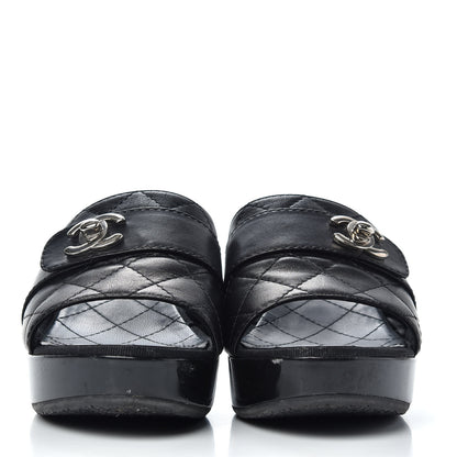 Chanel Lambskin Quilted Wooden Mules 38.5 Black 2 of 11