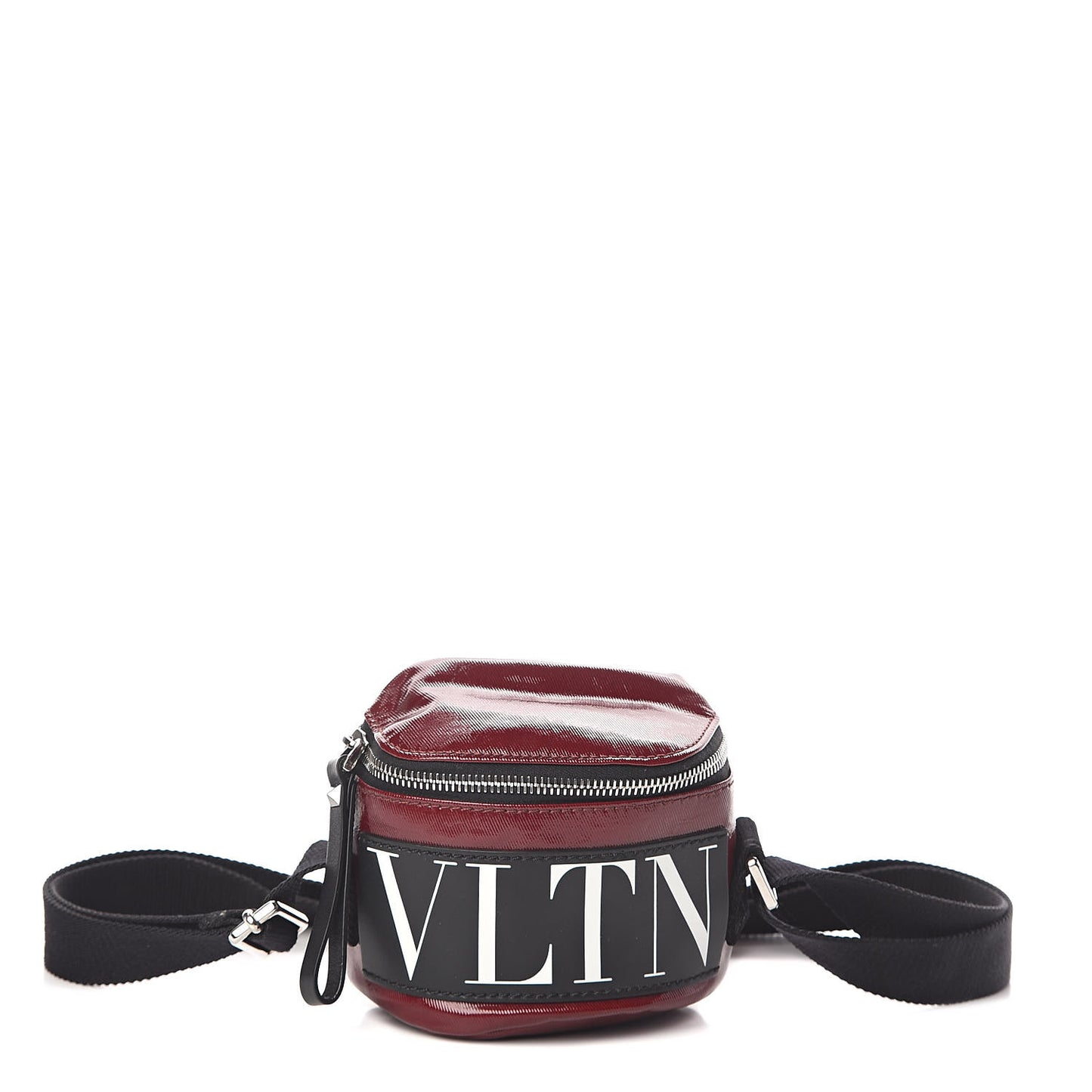 Shiny Coated Canvas VLTN Crossbody Dark Red
