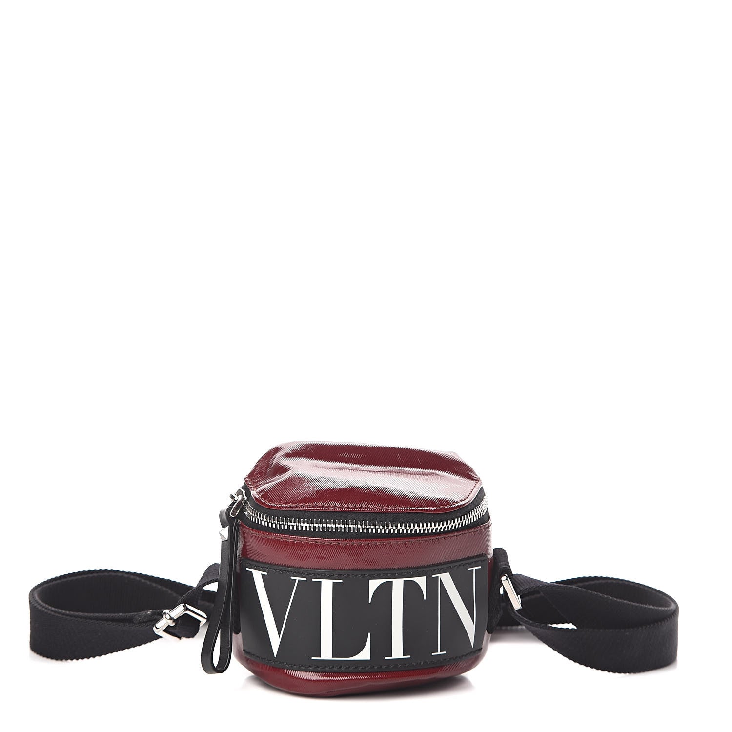 Valentino Garavani Shiny Coated Canvas VLTN Crossbody Dark Red 1 of 9