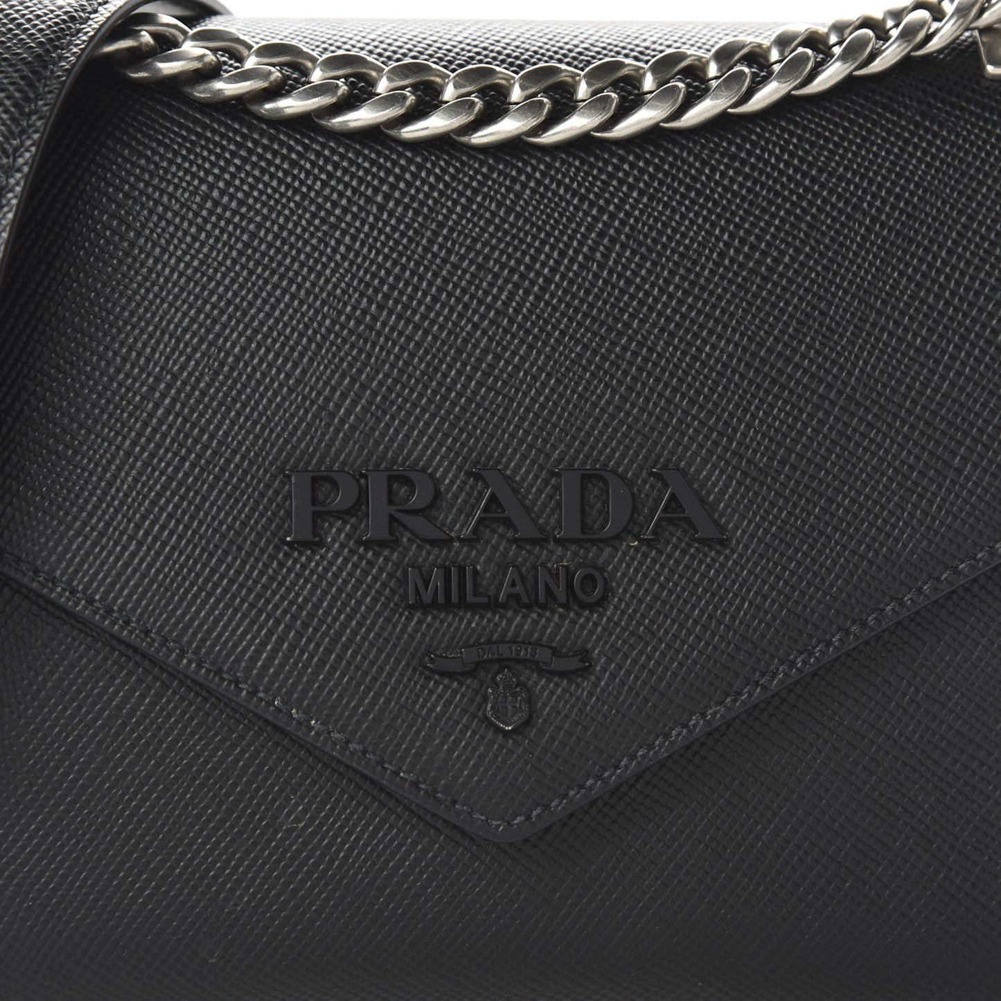 Saffiano Cuir Calfskin Monochrome Envelope Flap Chain Shoulder Bag Black