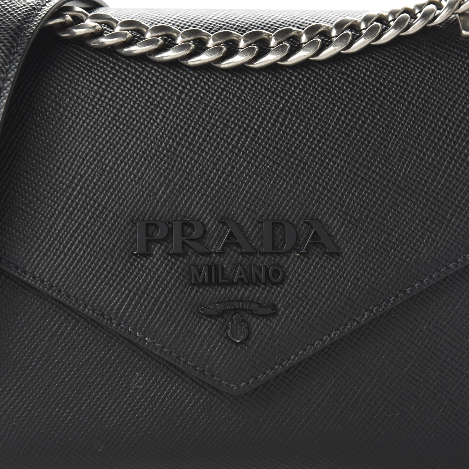 Prada Saffiano Cuir Calfskin Monochrome Envelope Flap Chain Shoulder Bag Black 9 of 9