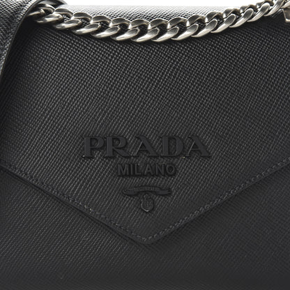 Prada Saffiano Cuir Calfskin Monochrome Envelope Flap Chain Shoulder Bag Black 9 of 9