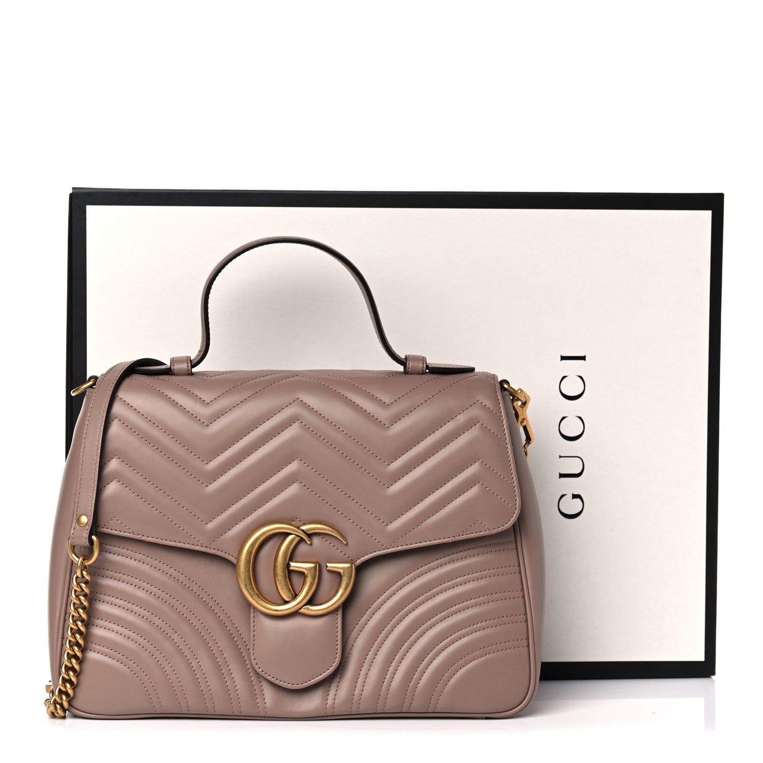 Gucci Calfskin Matelasse Medium GG Marmont Top Handle Shoulder Bag Porcelain Rose 20 of 20