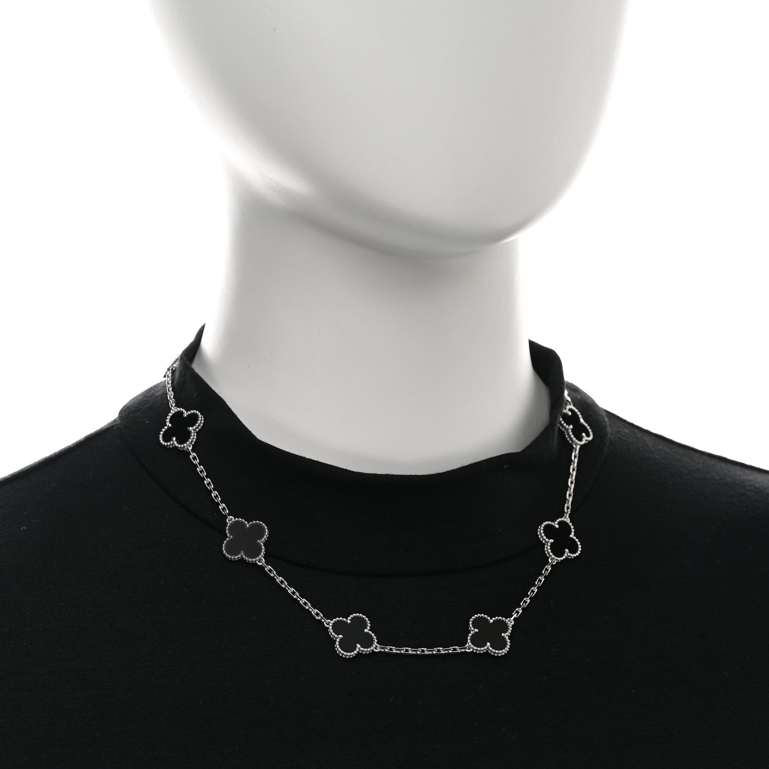 Van Cleef & Arpels 18K White Gold Black Onyx 10 Motifs Vintage Alhambra Necklace 2 of 5