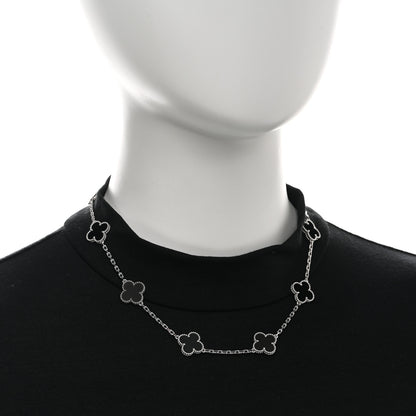 Van Cleef & Arpels 18K White Gold Black Onyx 10 Motifs Vintage Alhambra Necklace 2 of 5