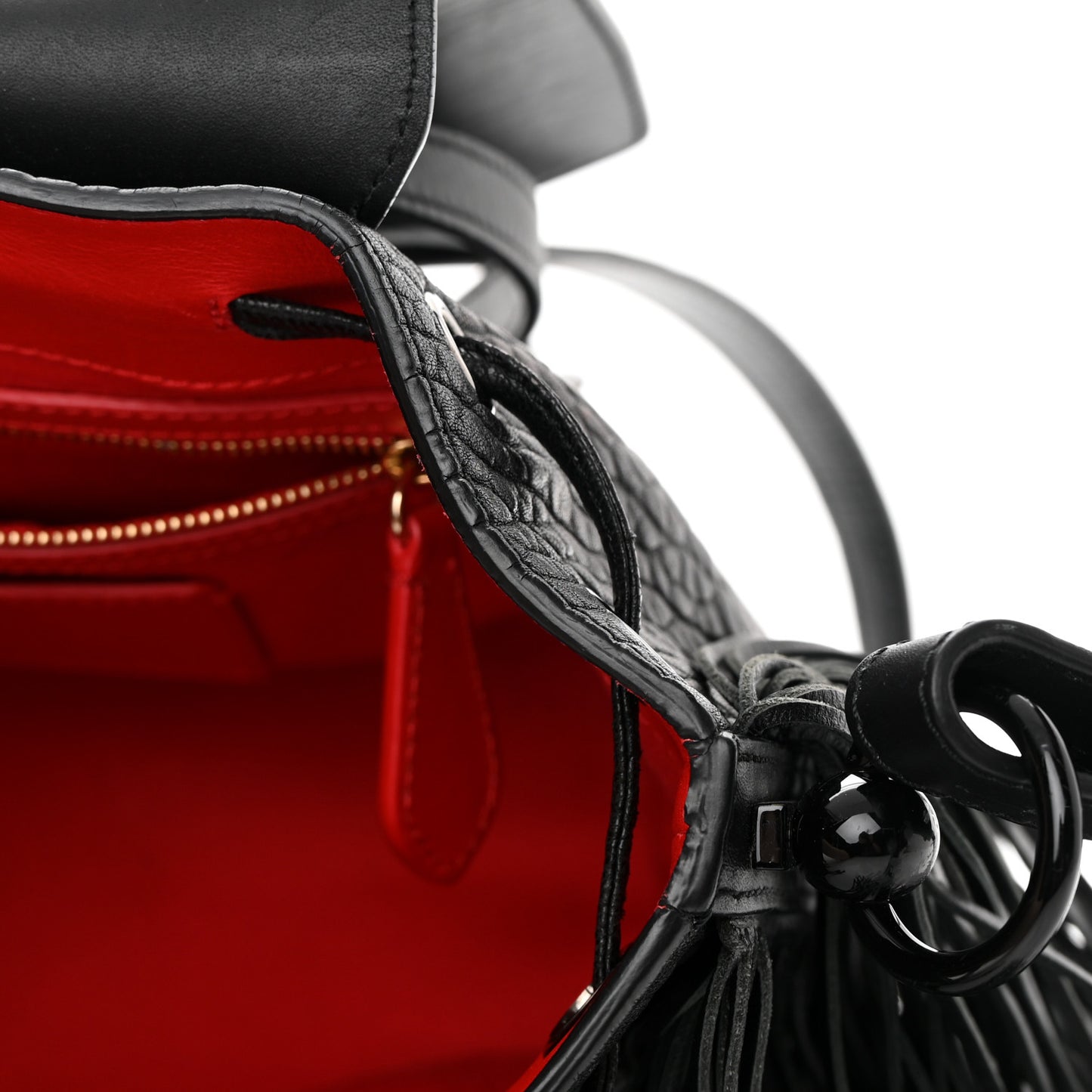 Pebbled Calfskin Fringe Lucky L Convertible Backpack Black