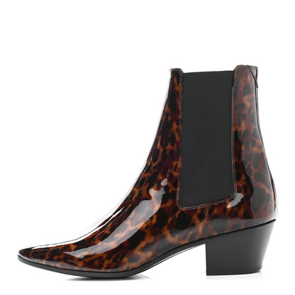 Saint Laurent Patent Tartaruga Chelsea Boots 38 Manto Naturale 1 of 9