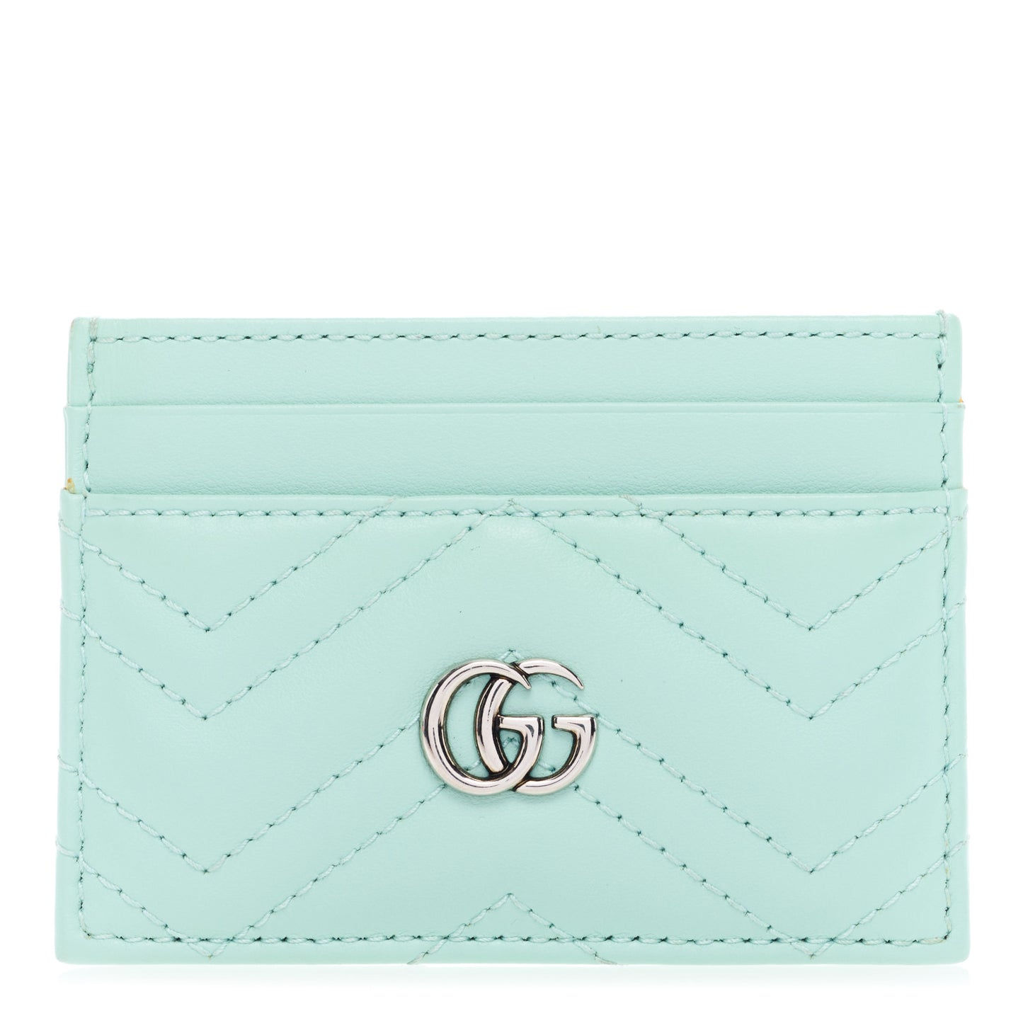 Calfskin Matelasse GG Marmont Card Holder Water Green
