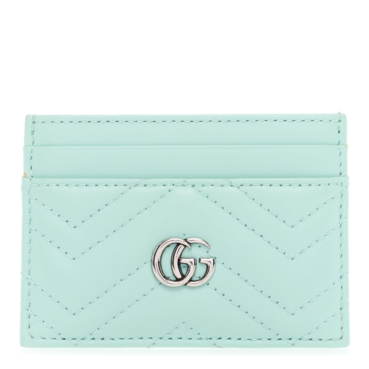 Gucci Calfskin Matelasse GG Marmont Card Holder Water Green 1 of 6