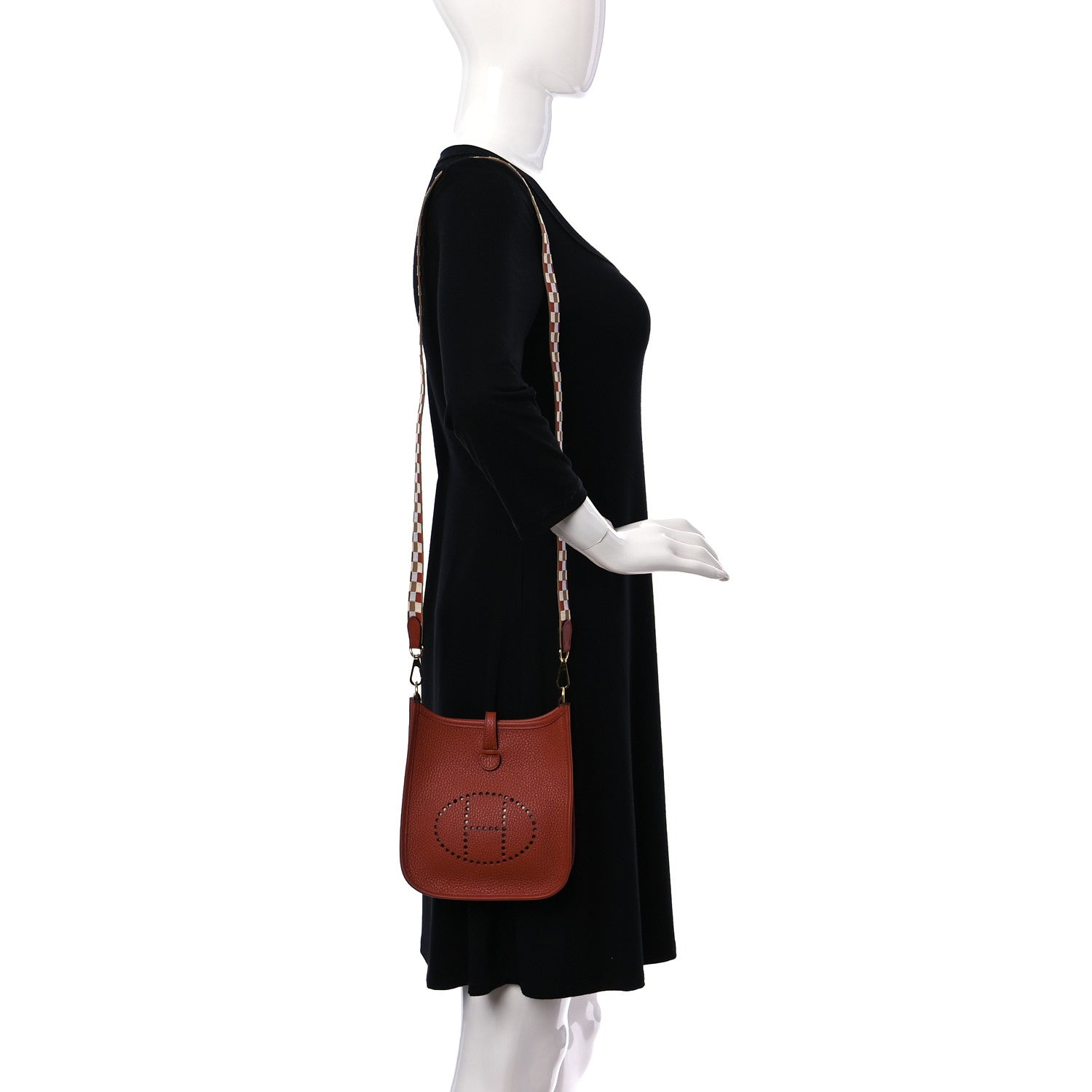 Hermes Taurillon Clemence Maxi Quadrille Evelyne TPM Cuivre Chai Nata Bleu Brume 2 of 11