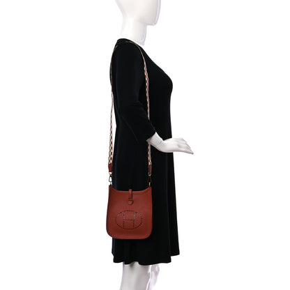 Hermes Taurillon Clemence Maxi Quadrille Evelyne TPM Cuivre Chai Nata Bleu Brume 2 of 11