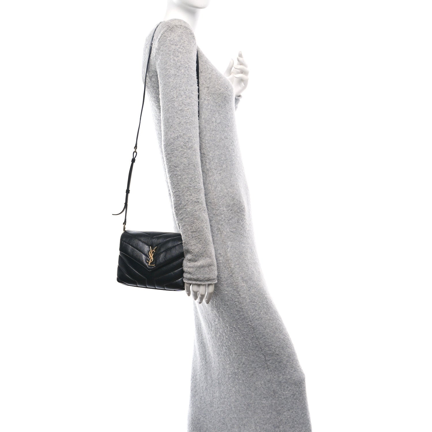 Saint Laurent Calfskin Y Quilted Monogram Toy Loulou Crossbody Bag Black 2 of 11