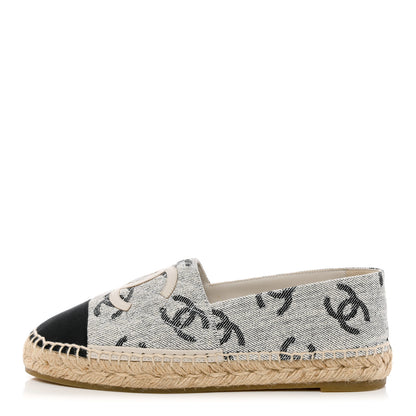Chanel Cotton Jacquard Grosgrain CC Print Espadrilles 39 Grey Black 1 of 12