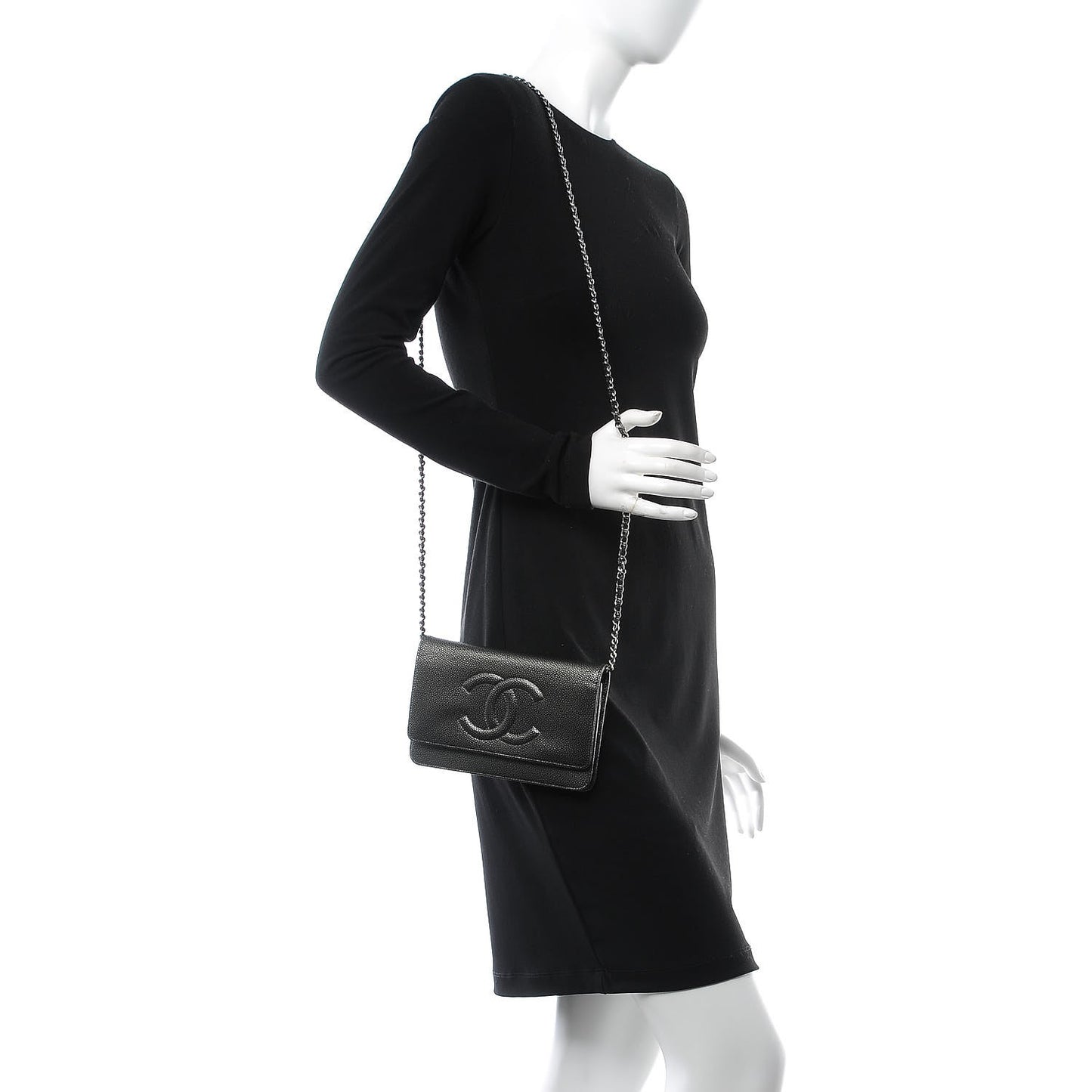 Metallic Caviar Timeless CC Wallet On Chain WOC Dark Silver