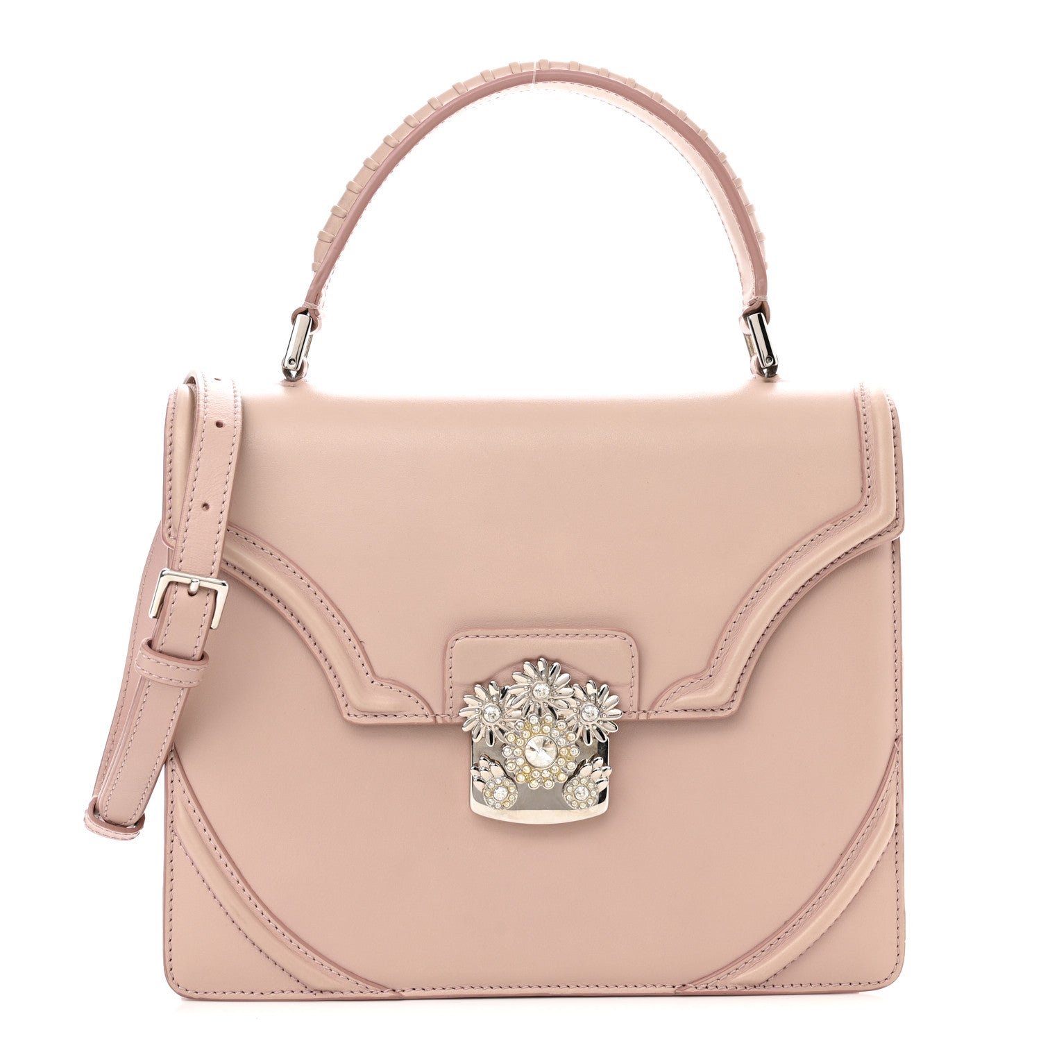 Alexander McQueen Calfskin Crystal Chain Flower Satchel Pink 1 of 12