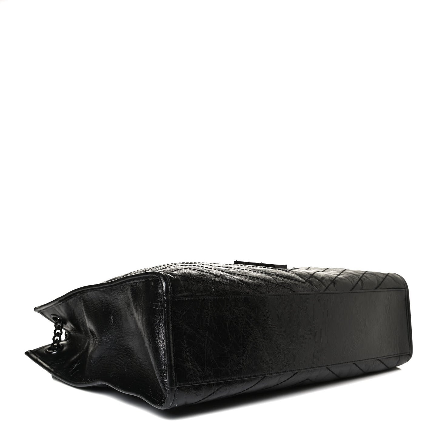 Crinkled Calfskin Matelasse Monogram Large Niki Shopper Tote Black