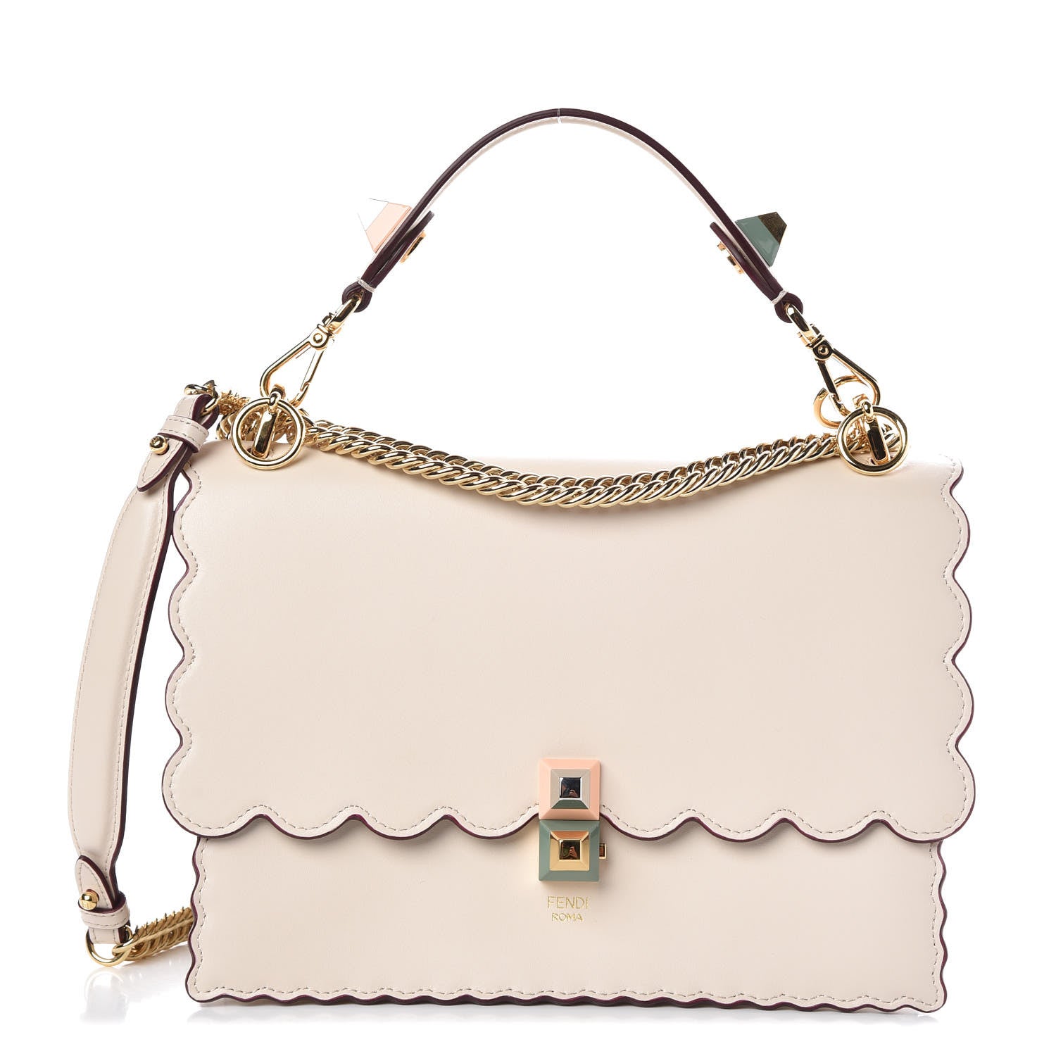 Fendi Vitello Liberty Scalloped Studded Kan I Shoulder Bag Camelia 1 of 7