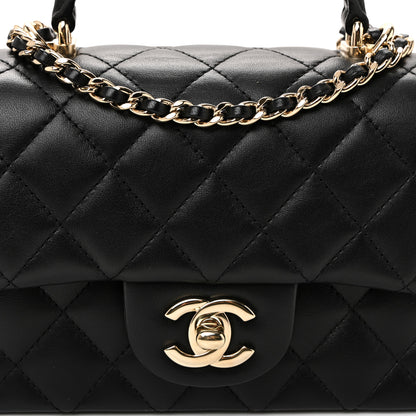 Chanel Lambskin Quilted Mini Top Handle Rectangular Flap Black 8 of 10