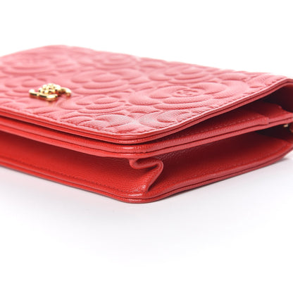 Chanel Caviar Camellia Embossed Wallet On Chain WOC Red 6 of 12