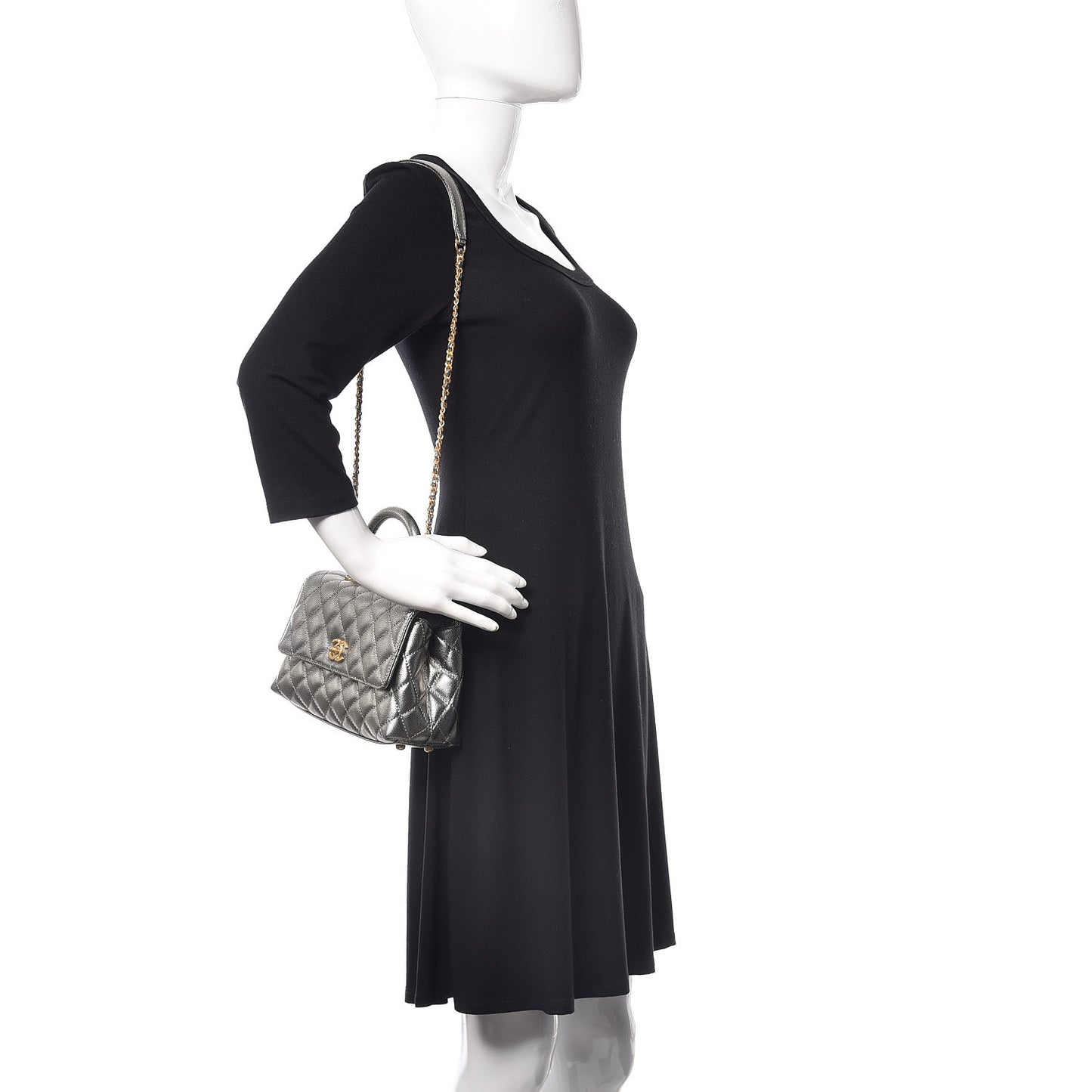 Metallic Caviar Quilted Mini Coco Handle Flap Silver