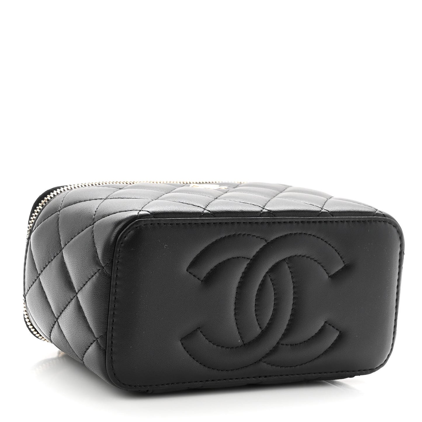 Lambskin Quilted Small Pearl Crush Vanity Case With Chain Black