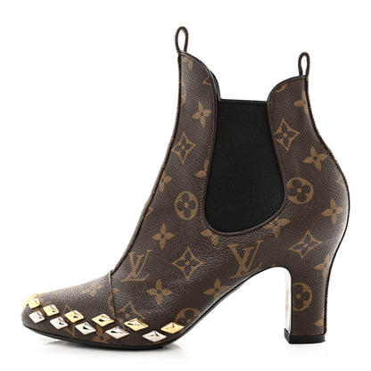 Louis Vuitton Monogram Gold Rush Studded Uniformes Cap Toe Chelsea 75mm Ankle Boots 38 1 of 9