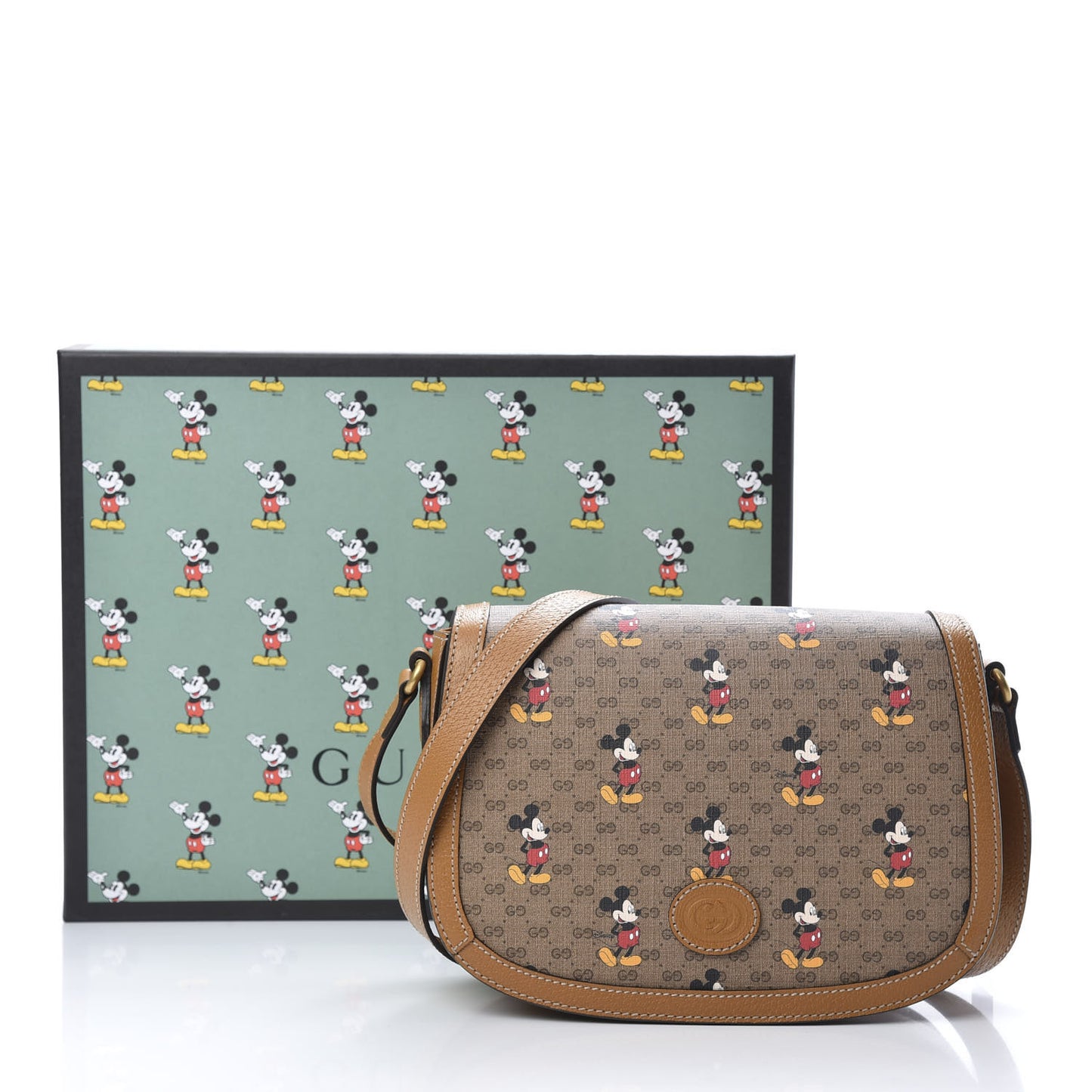 X DISNEY Mini Vintage GG Supreme Monogram Mickey Mouse Small Flap Messenger Bag Beige Vintage Sun Oil