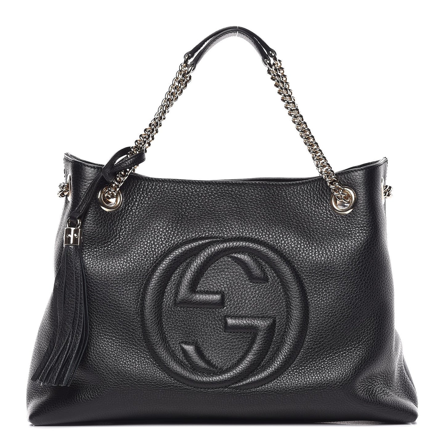 Pebbled Calfskin Medium Soho Chain Shoulder Bag Black