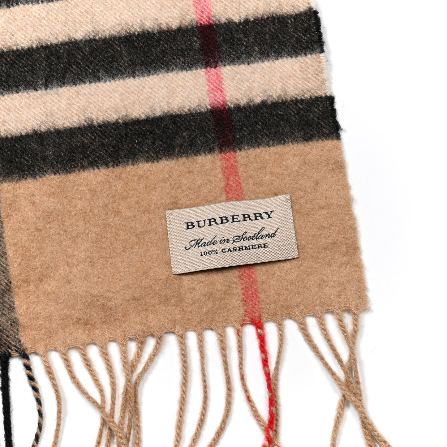 Cashmere Giant Check Fringe Scarf Archive Beige
