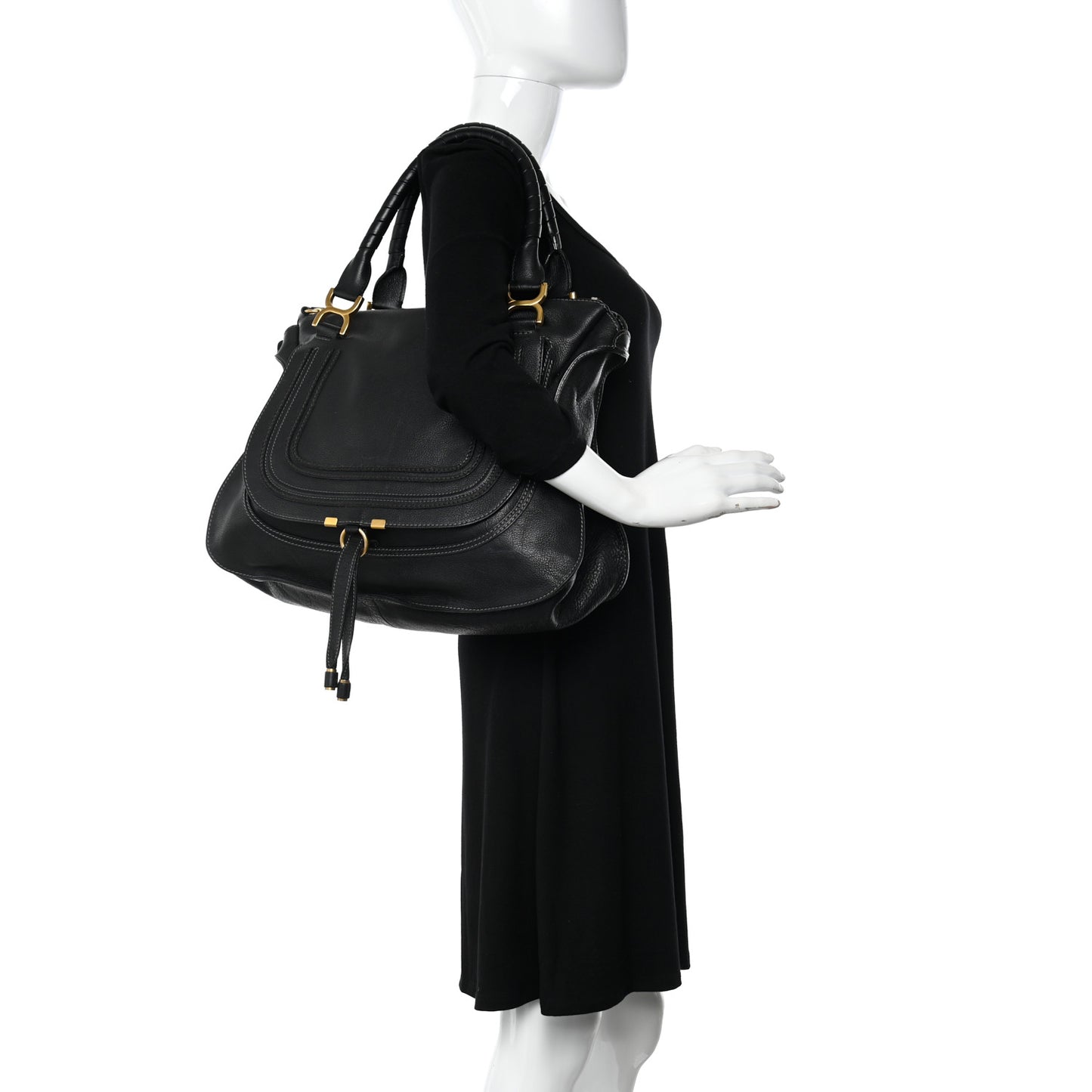 Calfskin Large Marcie Satchel Black