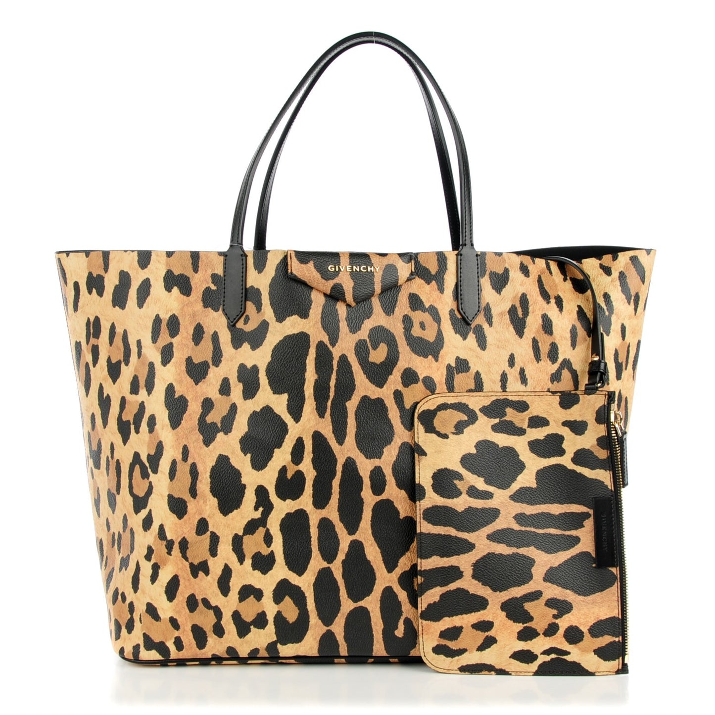 Textured Coated Canvas Leopard Print Large Antigona Tote