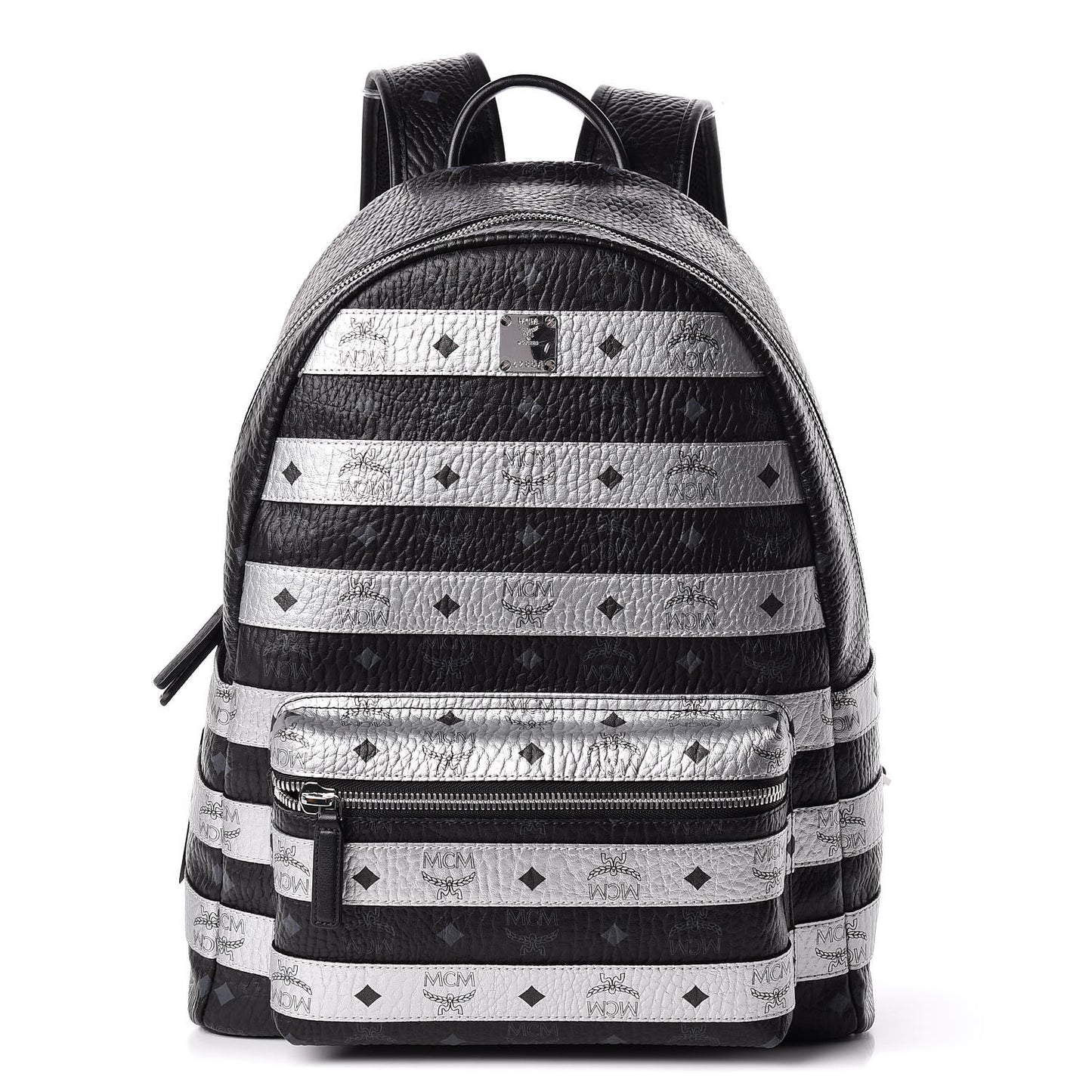 Metallic Visetos Striped Medium Stark Backpack Silver Black