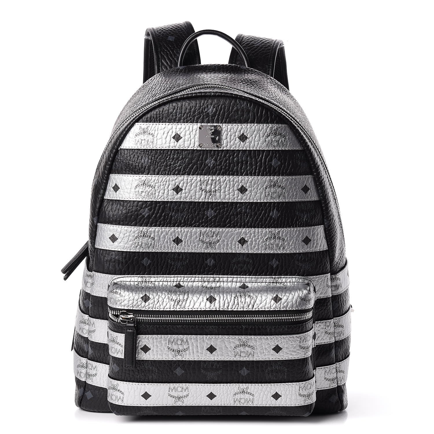 MCM Metallic Visetos Striped Medium Stark Backpack Silver Black 1 of 12