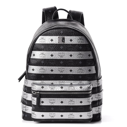MCM Metallic Visetos Striped Medium Stark Backpack Silver Black 1 of 12