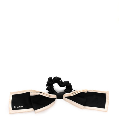 Chanel Silk Hair Tie Black Ivory 1 of 6