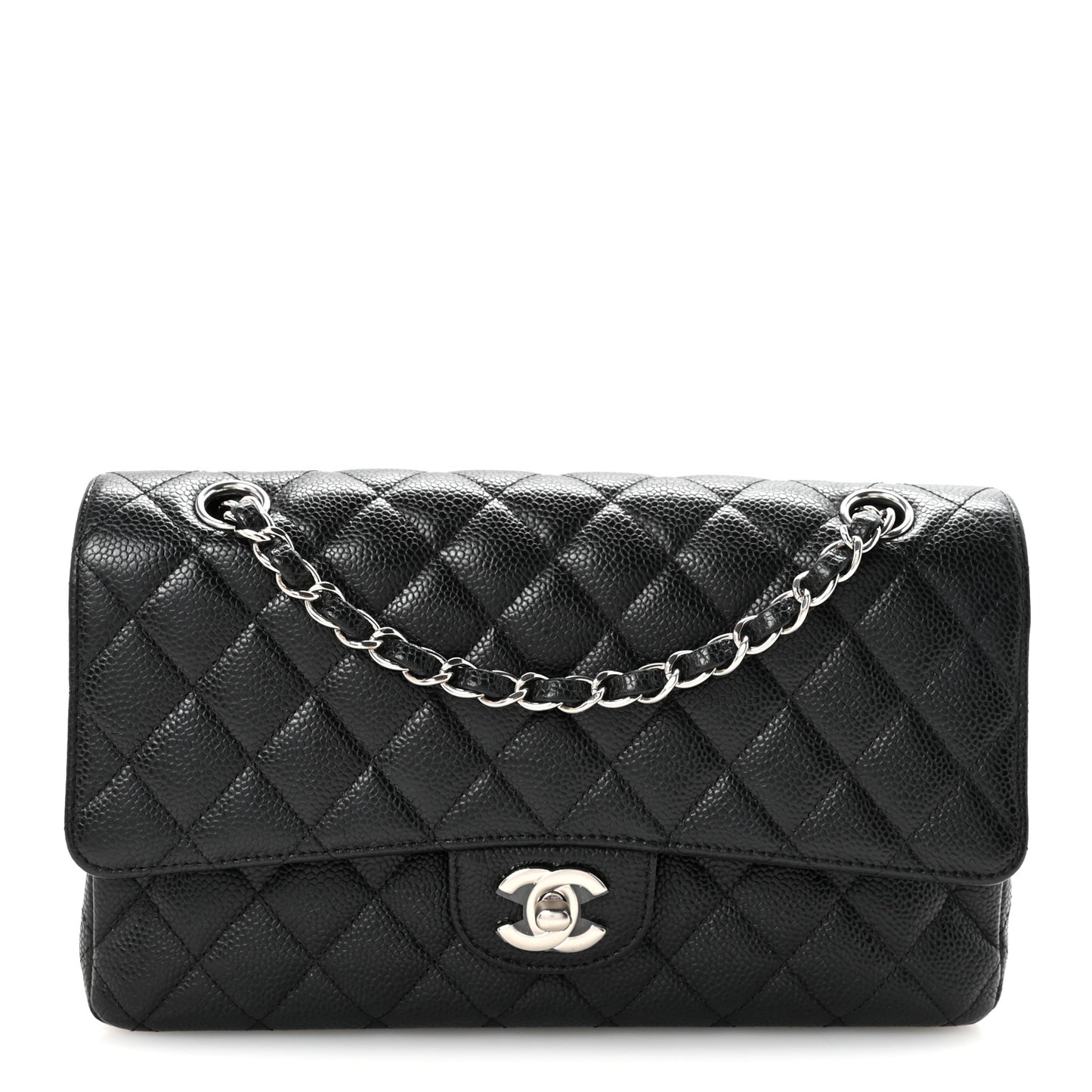 Caviar Quilted Medium Double Flap Black