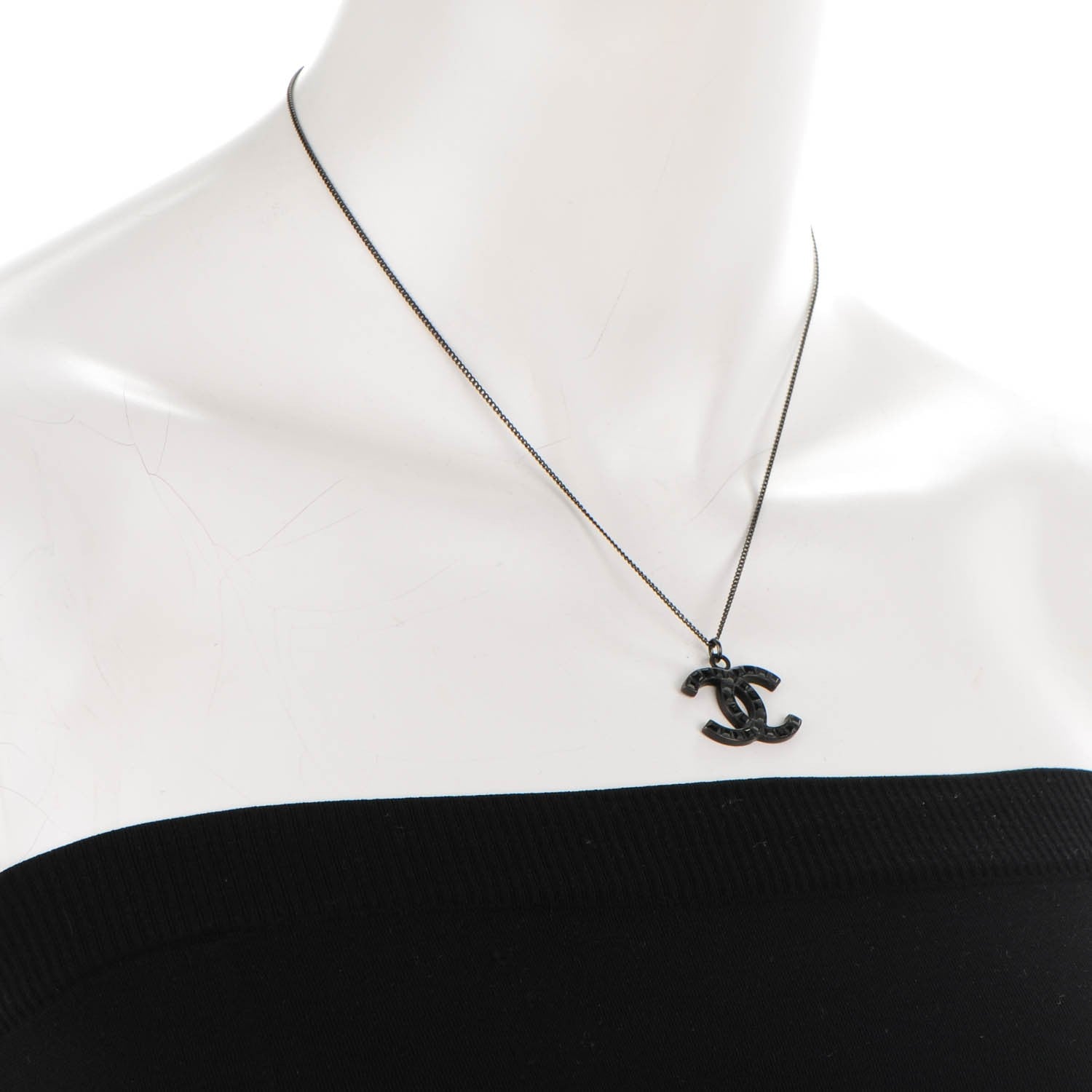 Chanel Ruthenium Baguette Crystal CC Necklace Black 2 of 4
