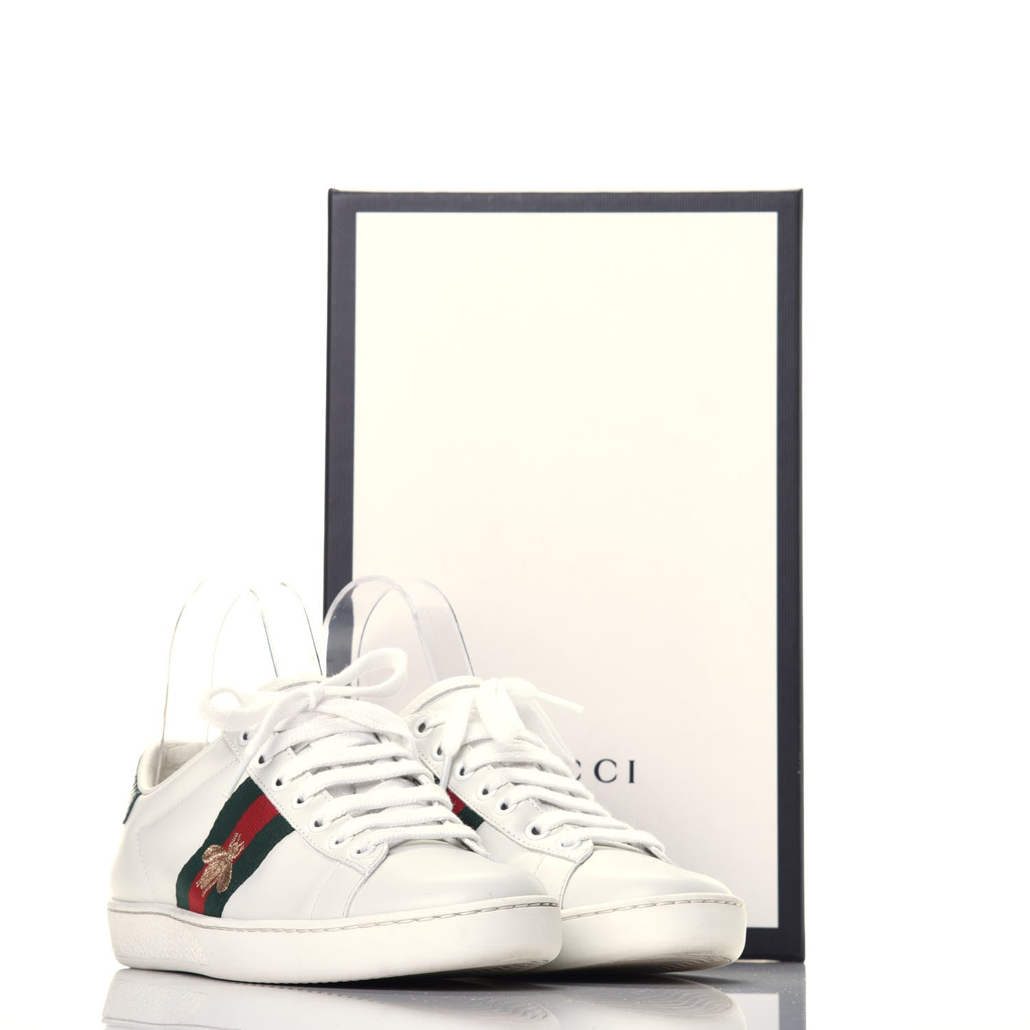 Gucci Calfskin Ayers Bee Embroidered Womens Ace Sneakers 35 White Green 9 of 9