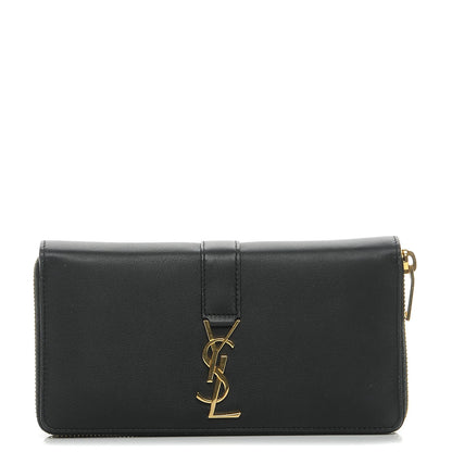 Saint Laurent Calfskin Monogram Zip Around Wallet Black 1 of 7