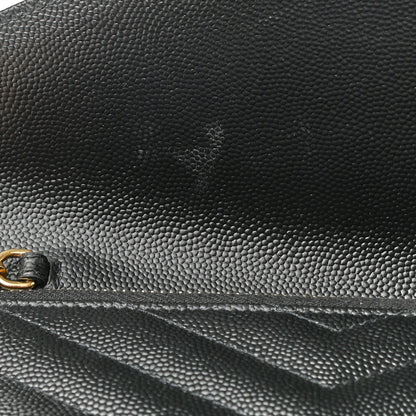Saint Laurent Grain De Poudre Matelasse Chevron Monogram Envelope Chain Wallet Black 8 of 9