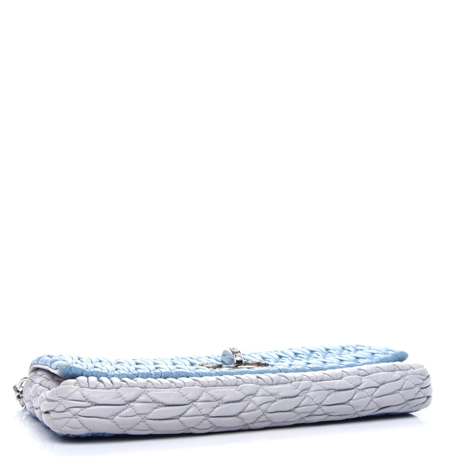 Miu Miu Nappa Matelasse Bi-Color Crystal Flap Clutch Astrale Grey 4 of 10